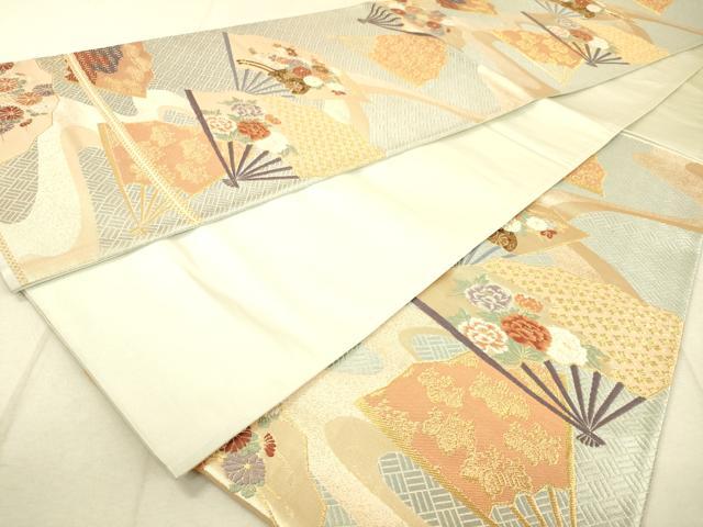 平和屋着物◎西陣 六通柄袋帯 唐織 舞扇花車文 金糸 正絹 逸品 DAAK2231zy