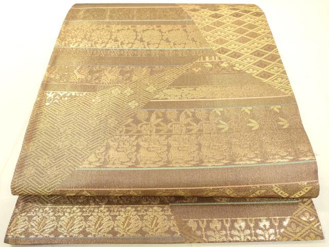 平和屋着物◎六通柄袋帯 名物裂花文 金糸 正絹 逸品 DAAK2239zy