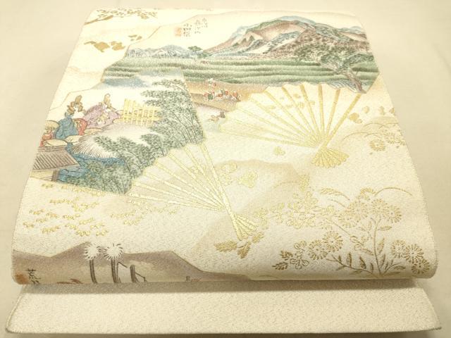 平和屋着物◎綴れ 太鼓柄袋帯 人物風景花文 金銀糸 正絹 逸品 DAAK2242zy