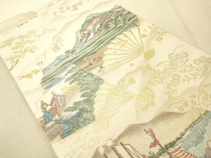 平和屋着物◎綴れ 太鼓柄袋帯 人物風景花文 金銀糸 正絹 逸品 DAAK2242zy