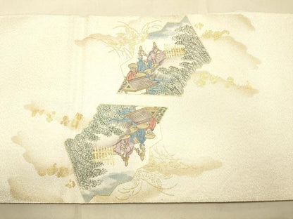 平和屋着物◎綴れ 太鼓柄袋帯 人物風景花文 金銀糸 正絹 逸品 DAAK2242zy