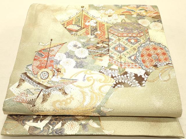 平和屋着物◎六通柄袋帯 春日織 時代絵巻 金銀糸 正絹 逸品 DAAK2247zy
