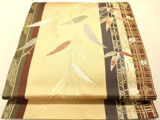 平和屋着物◎六通柄袋帯 笹竹文 金糸 正絹 逸品 DAAK2252zy