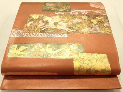 平和屋着物◎太鼓柄袋帯 狩猟花文 金銀彩 正絹 逸品 DAAK2256zy