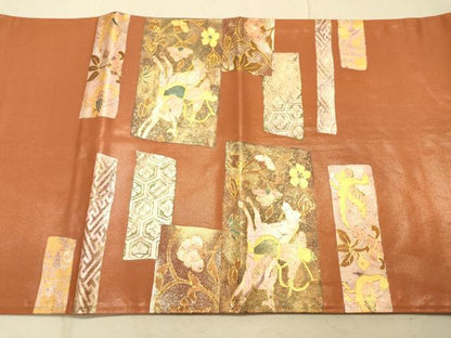 平和屋着物◎太鼓柄袋帯 狩猟花文 金銀彩 正絹 逸品 DAAK2256zy