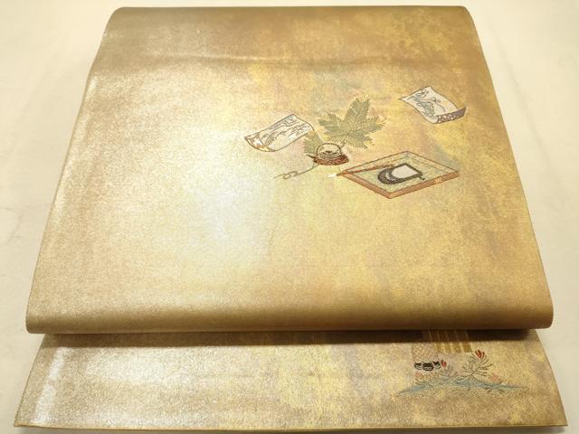平和屋着物◎太鼓柄袋帯 硯 巻物 金糸 引箔 正絹 逸品 DAAK2259zy