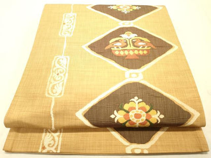 平和屋着物◎六通柄袋帯 花鳥菱文 楽山 正絹 逸品 DAAK2260zy