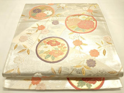 平和屋着物◎六通柄袋帯 唐織 花丸文 金銀糸 正絹 逸品 DAAK2285zy
