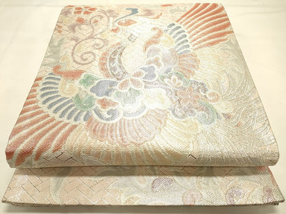 平和屋着物◎佐賀錦 六通柄袋帯 鳳凰花文 銀糸 正絹 逸品 DAAK2296zy