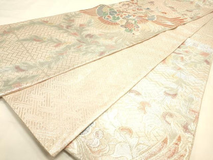 平和屋着物◎佐賀錦 六通柄袋帯 鳳凰花文 銀糸 正絹 逸品 DAAK2296zy