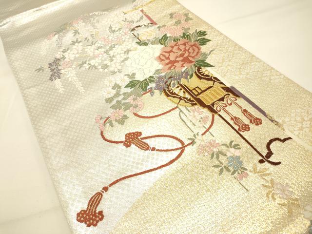 平和屋着物◎太鼓柄袋帯 唐織 花車文 金銀糸 正絹 逸品 DAAK2317zy
