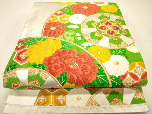 平和屋着物◎六通柄袋帯 唐織 源氏車花文 金銀糸 正絹 逸品 DAAK2406zy