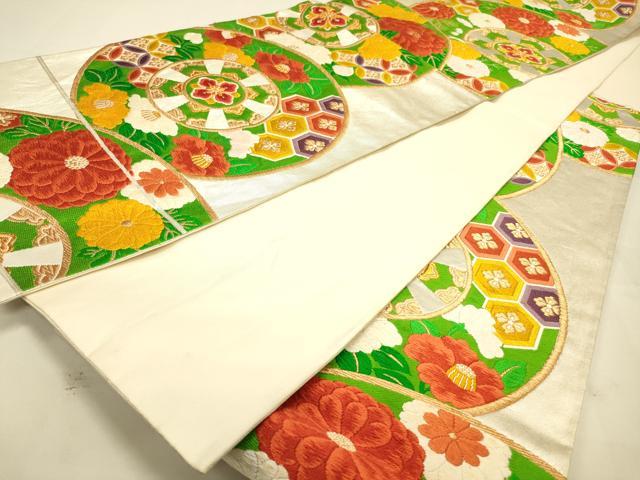 平和屋着物◎六通柄袋帯 唐織 源氏車花文 金銀糸 正絹 逸品 DAAK2406zy
