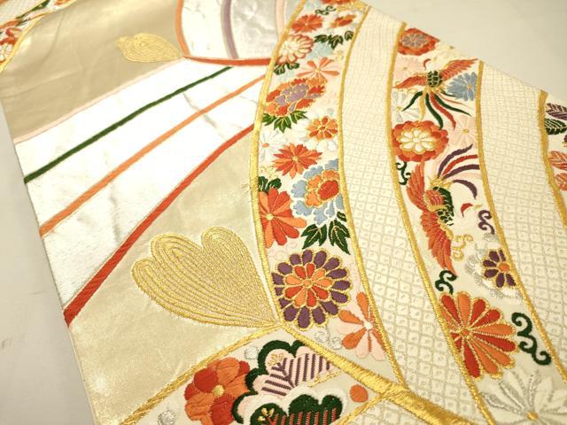 平和屋着物◎六通柄袋帯 唐織 松葉吉祥飛鶴花文 金銀糸 正絹 逸品 DAAK2422zy