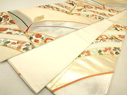 平和屋着物◎六通柄袋帯 唐織 松葉吉祥飛鶴花文 金銀糸 正絹 逸品 DAAK2422zy