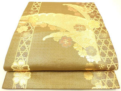 平和屋着物◎六通柄袋帯 立波花文 金糸 正絹 逸品 DAAK2468zy