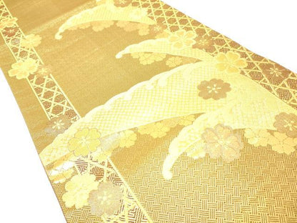 平和屋着物◎六通柄袋帯 立波花文 金糸 正絹 逸品 DAAK2468zy