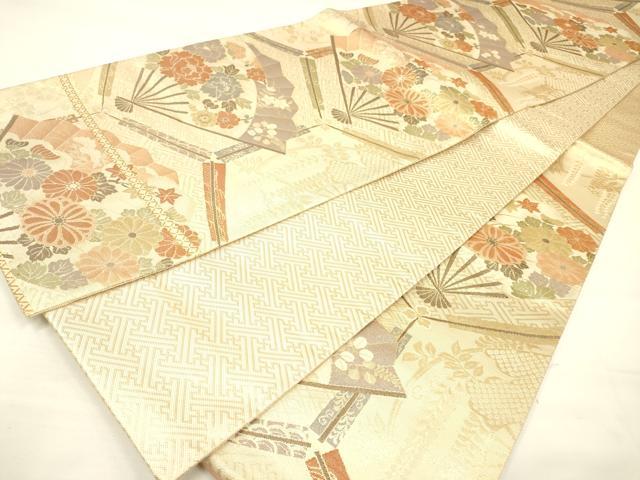 平和屋着物◎佐賀錦 六通柄袋帯 扇面花文 金糸 正絹 逸品 DAAK2496zy