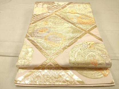 平和屋着物◎六通柄袋帯 天井花文 金糸 正絹 逸品 DAAK2515ob