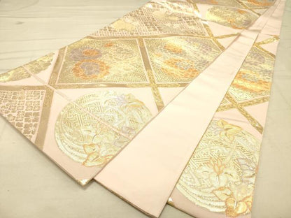 平和屋着物◎六通柄袋帯 天井花文 金糸 正絹 逸品 DAAK2515ob