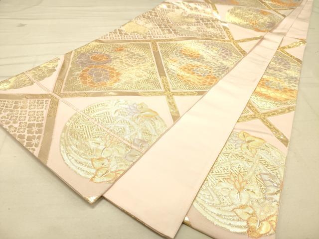 平和屋着物◎六通柄袋帯 天井花文 金糸 正絹 逸品 DAAK2515ob