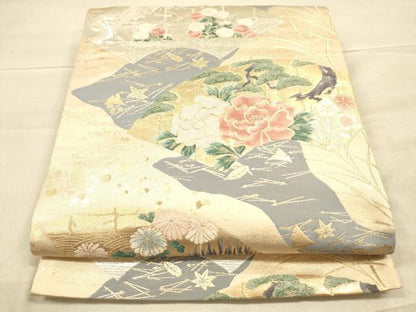 平和屋着物　六通柄袋帯　琳派牡丹菊文　金銀糸　引泊　正絹　逸品　DAAK2551ob