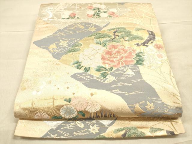 平和屋着物　六通柄袋帯　琳派牡丹菊文　金銀糸　引泊　正絹　逸品　DAAK2551ob