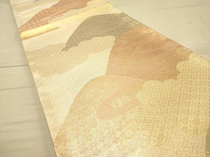 平和屋着物◎佐賀錦 六通柄袋帯 重ね山吉祥文 金糸 正絹 逸品 DAAK2558ob