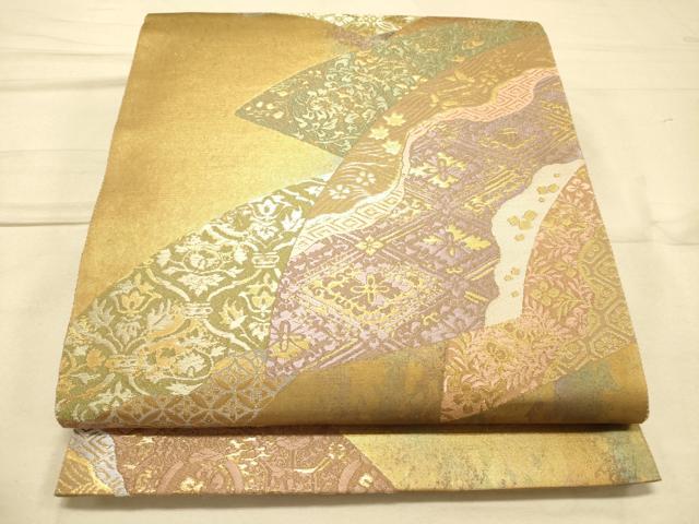 平和屋着物◎六通柄袋帯 唐織 地紙重ね吉祥花文 金糸 引箔 正絹 逸品 DAAK2560ob