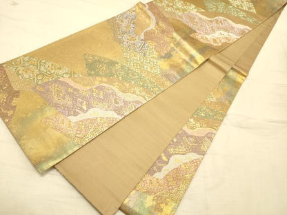 平和屋着物◎六通柄袋帯 唐織 地紙重ね吉祥花文 金糸 引箔 正絹 逸品 DAAK2560ob
