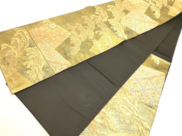 平和屋着物◎六通柄袋帯 波濤色紙文 金糸 引箔 正絹 逸品 DAAK2594ob