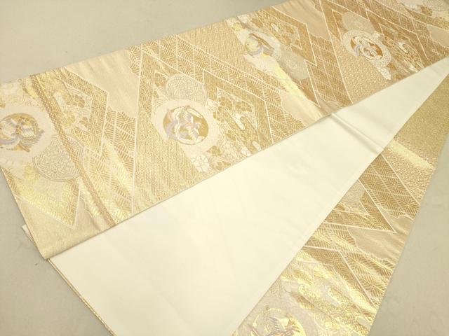 平和屋着物◎六通柄袋帯 花絵皿文 金糸 正絹 逸品 DAAK2605ob