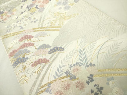 平和屋着物◎六通柄袋帯 唐織 立波花松文 金銀糸 正絹 逸品 DAAK2635ob