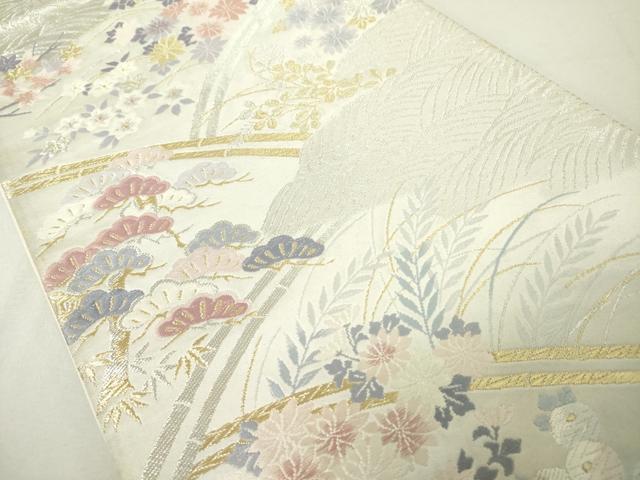 平和屋着物◎六通柄袋帯 唐織 立波花松文 金銀糸 正絹 逸品 DAAK2635ob