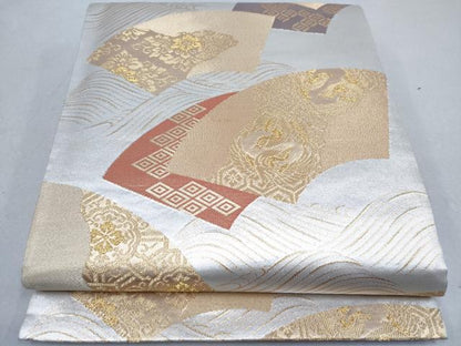 平和屋着物◎六通柄袋帯 地紙重ね吉祥花鳥文 金銀糸 正絹 逸品 DAAK2655ob