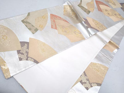 平和屋着物◎六通柄袋帯 地紙重ね吉祥花鳥文 金銀糸 正絹 逸品 DAAK2655ob
