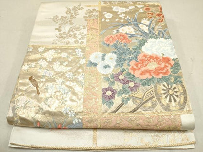 平和屋着物◎六通柄袋帯 唐織 花車文 金糸 正絹 逸品 DAAK2667ob