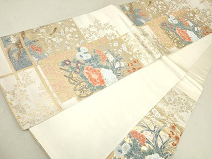 平和屋着物◎六通柄袋帯 唐織 花車文 金糸 正絹 逸品 DAAK2667ob