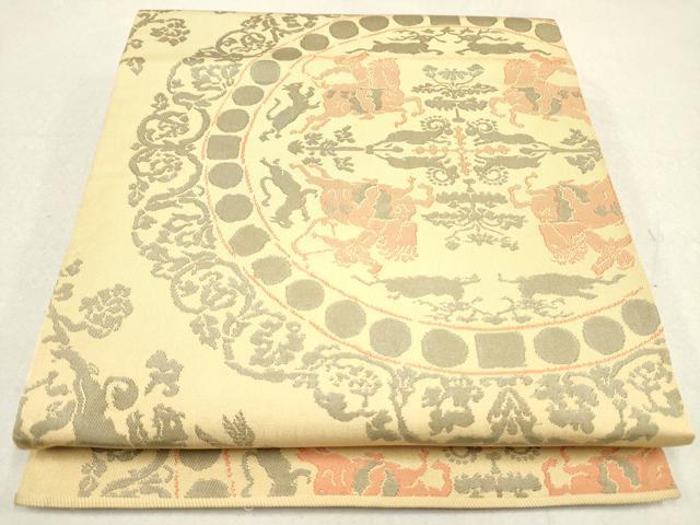 平和屋着物◎六通柄 本袋帯 狩猟花文 正絹 逸品 DAAK2674ob