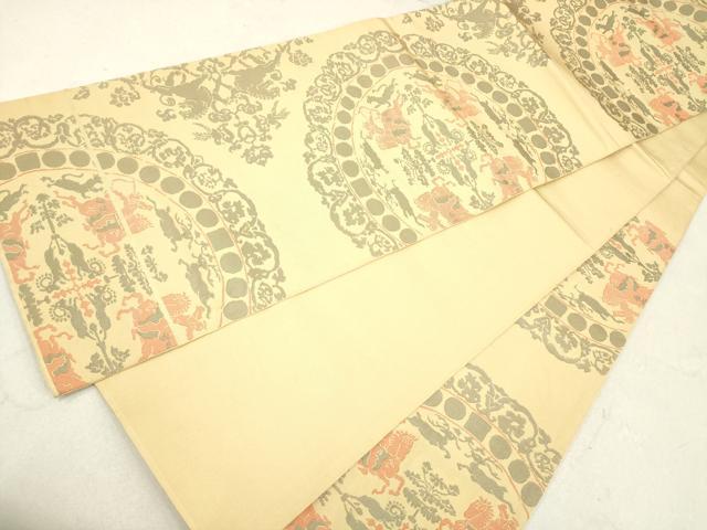 平和屋着物◎六通柄 本袋帯 狩猟花文 正絹 逸品 DAAK2674ob
