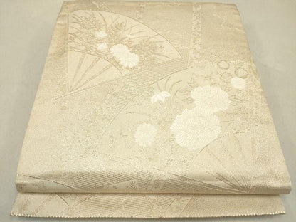 平和屋着物◎六通柄袋帯 扇面花文 金糸 正絹 逸品 DAAK2679ob