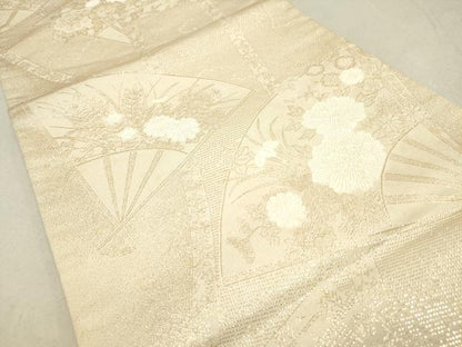 平和屋着物◎六通柄袋帯 扇面花文 金糸 正絹 逸品 DAAK2679ob