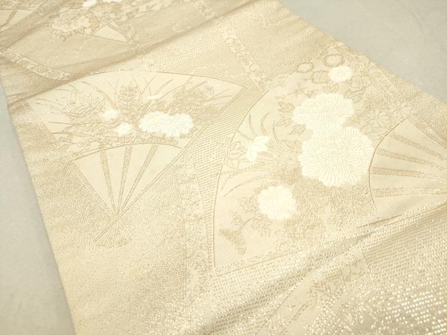 平和屋着物◎六通柄袋帯 扇面花文 金糸 正絹 逸品 DAAK2679ob