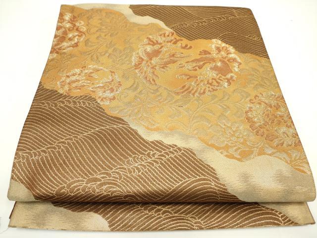 平和屋着物◎六通柄袋帯 道長花鳥文 金糸 正絹 逸品 DAAK2716ob