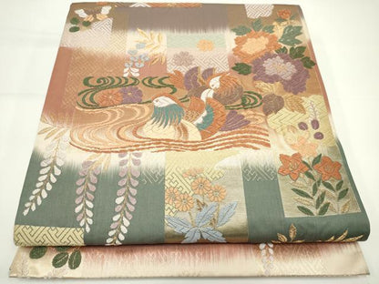 平和屋着物◎六通柄袋帯 唐織 能衣の美 金糸 正絹 逸品 DAAK2725ob