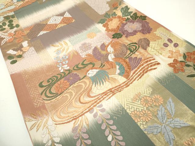 平和屋着物◎六通柄袋帯 唐織 能衣の美 金糸 正絹 逸品 DAAK2725ob