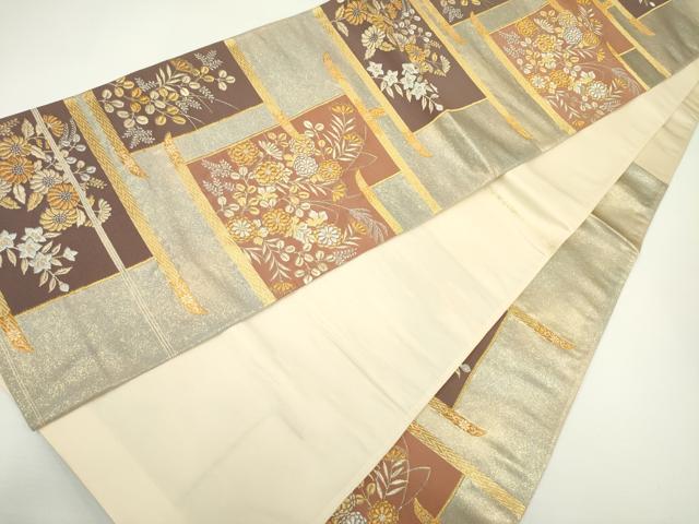 平和屋着物◎六通柄袋帯 草花文 金糸 引箔 正絹 逸品 DAAK2729ob