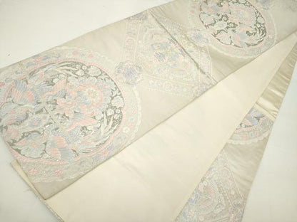平和屋着物◎六通柄袋帯 更紗大華文 プラチナ箔 正絹 逸品 DAAK2735ob