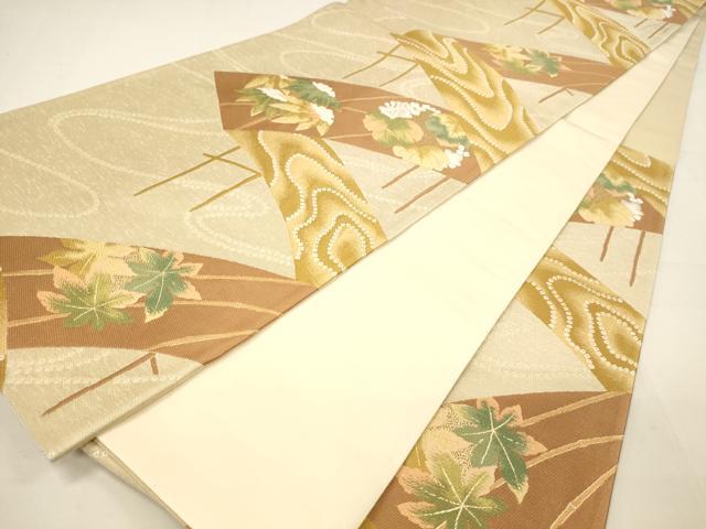 平和屋着物■六通柄袋帯 渡橋草花文 金糸 正絹 逸品 DAAK3318op