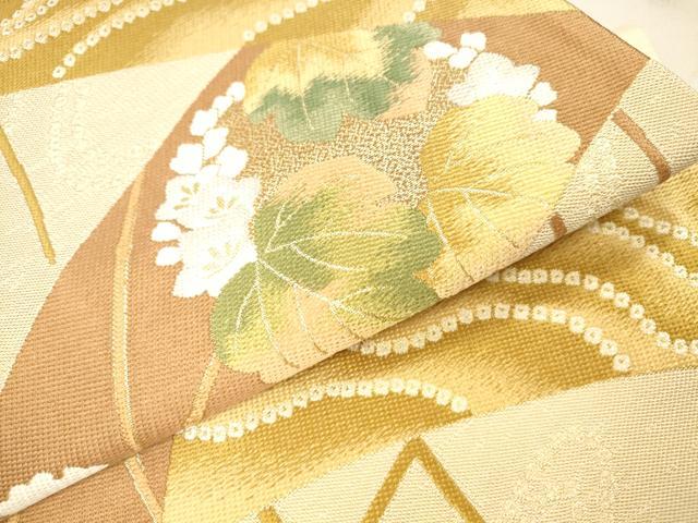 平和屋着物■六通柄袋帯 渡橋草花文 金糸 正絹 逸品 DAAK3318op